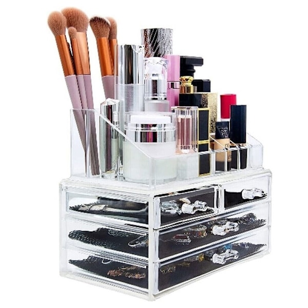 Akryl Makeup Organizer med 4 Skuffer - Makeup Stand Transparent Transparent
