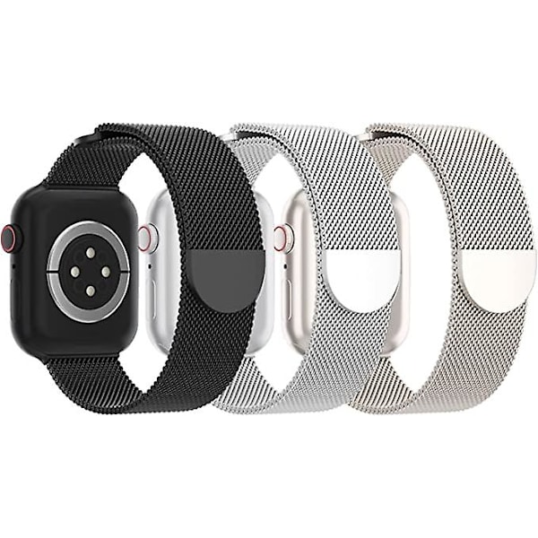3-pakks Mesh Metal Bands Kompatibel med Apple Watch Bands 38mm 40mm 41mm 42mm 44mm 45mm 49mm, Rustfritt Stål Magnetisk Spenne AA00 AA005 42mm 44mm 45mm