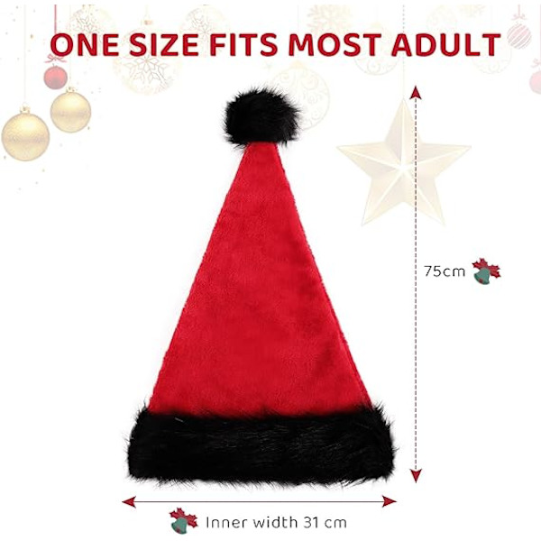 Julehatt Santahatt for Voksne, Deluxe Voksen Santa Claus-hatt for Julefest, Santadrakt