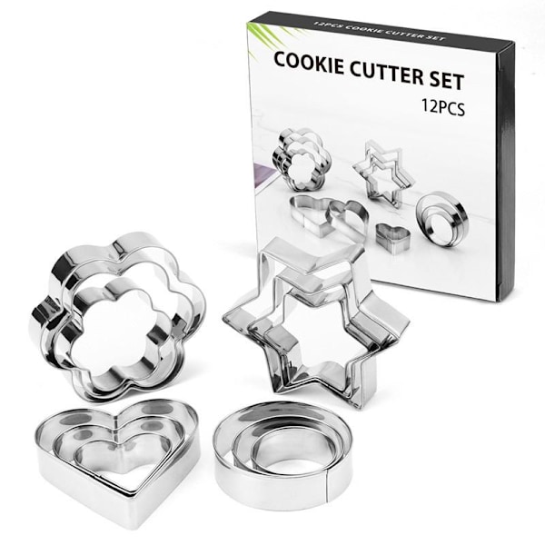 12 stk. Bageudstyr, Bageforme, Kageudstikkere, Peberkageforme Silver Silver