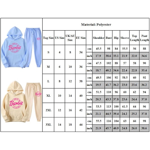 Barbie Hettegenser + Bukser Antrekk Sweatshirt Bukser Sportsklær for Kvinner rosa pink XL
