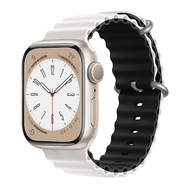 Ocean-ranneke Apple Watch -rannekkeelle 44 mm 40 mm 45 mm 41 mm 49 mm 42 mm 38 mm älykellon silikonihihna Iwatch Ultra Series 7 6 3 Watch 8 38 40 41 mm black-white 38 40 41mm