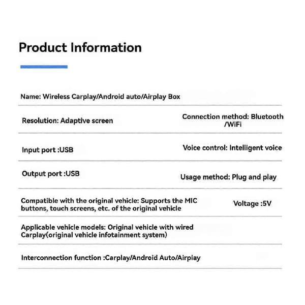 3-i-1 Trådlös CarPlay-adapter, Stöder Smart CarPlay, AirPlay och Android Auto, USB-adapter, Trådbunden CarPlay till Trådlös - Premiumgåva.(f2)