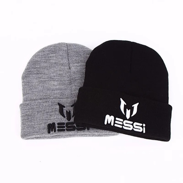 Ny Fotball Messi Fans Beanie for Kvinner og Menn Skullies Svart Grå Dame Beanie Hvite Hatter Beanies Varmt Strikket Beanie Caps Gorros gray