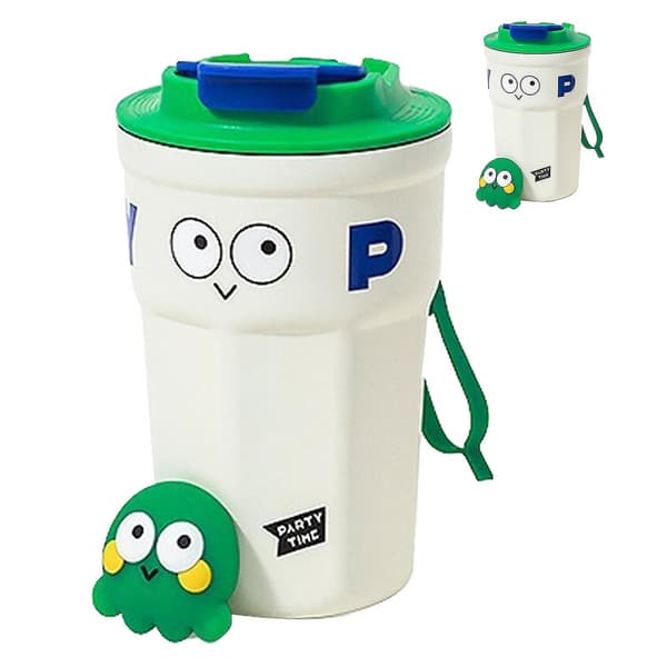 Reisekrus i rustfritt stål, isolert kopp med lokk, søtt design for kontoret, 400 ml