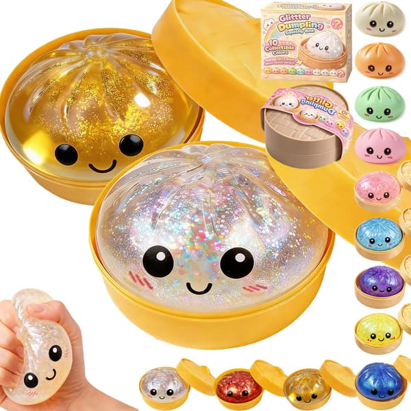 Glitter Dumpling Squishy, Blød Klemme Fidget, Angstlindrende Sensorisk, Sød Nyhedsform, Skrivebords Stresslindring, Gaveidé, 2-pak Yellow+White