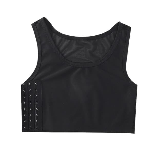 Mode Kompression Brystbinder Kvinder Ærmeløs Vest Ensfarvet Kort Linned Sort-FF- Sort Black XL:60-70kg