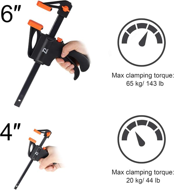 Træbearbejdning Quick Release Klemmer, Stangklemmer, Quick Release, Enhånds Træklemme 4 Stk [2×4 Tommer og 2×6 Tommer]