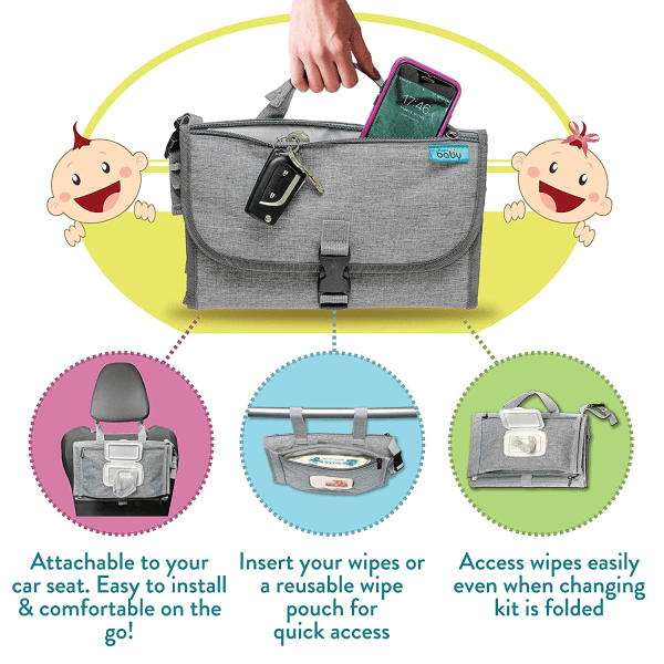 Bärbar Skötbädd, Bärbar Skötbädd för Nyfödda Flickor och Pojkar - Baby med Smart Våtservettspåse - Wate-ab