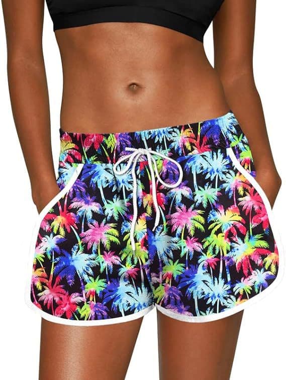 Kvinders blomstrede strandshorts med lommer, badetøj 8 8 S