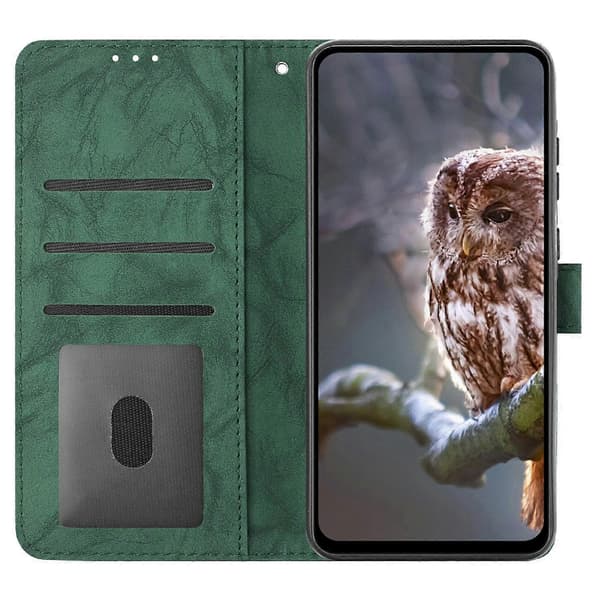 Uggletryckt PU-läderplånboksfodral med handledsrem för Samsung Galaxy A56 5G - Grön[JSR] Green