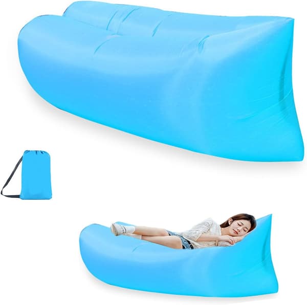 Oppustelig strandsofa, oppustelig liggestol 200 x 70 cm, perfekt til camping og stranden, blå, polyester