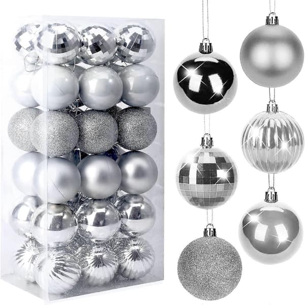 Julkulor, 36 stycken 4 cm julkulor, stora julhängande kulor, fest bröllop semesterprydnader, silver
