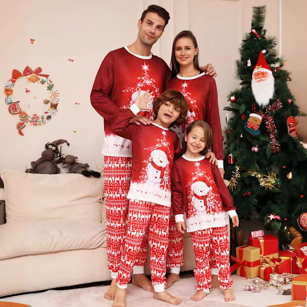 Familjematchande Pyjamas för Jul 2024 - Snögubbe & Rensa Mönster - Vuxen, Barn & Baby - Pyjamas, Sovkläder, Outfit, Pjs, Kläder för Hund Mom S