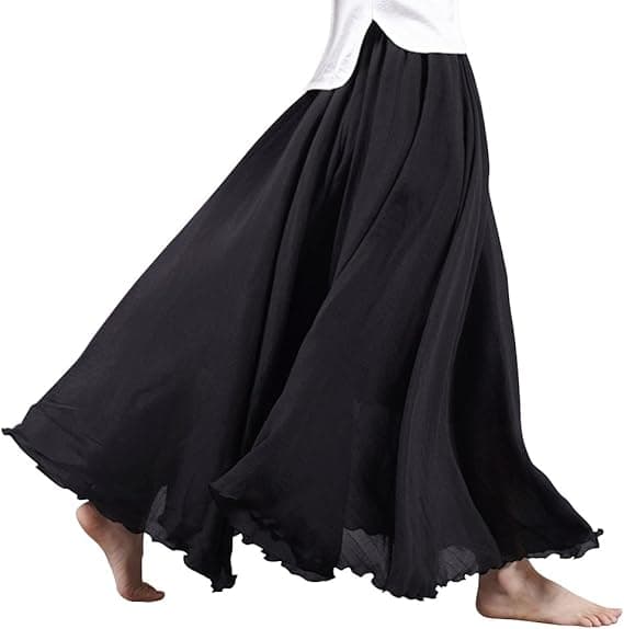 Elastisk midje lang flytende bohemsk bomull uformelt maxiskjørt for kvinner og jenter, svart black 75CM