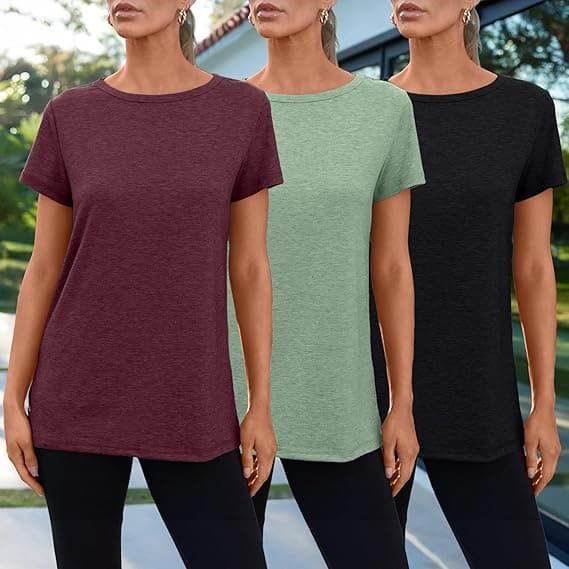 Dam 3-pack T-shirts Basic Kortärmade Tröjor Rund Hals Mode Toppar Lös Passform Lättvikt Casual Sommarkläder 2024