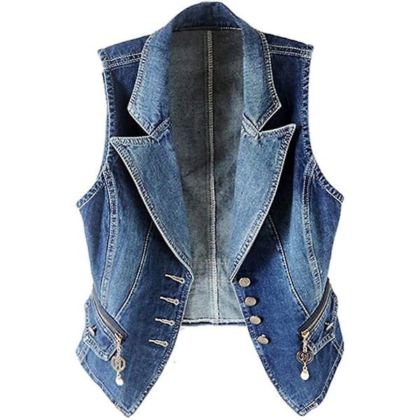 Ärmlös avslappnad jeansväst för damer, kort jeansvästjacka 2XL