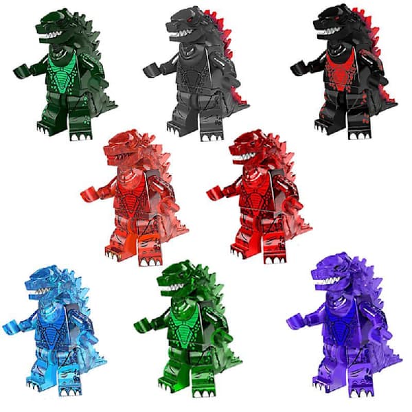 Godzilla byggeklodsfigurer 8 flerfarvede børnebyggesæt