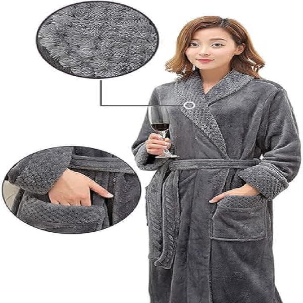 Lang badekåbe til kvinder, damer, mikrofiber, vinter, varm, fluffy badekåbe, saunabadekåbe, nattøj, julegave - grå M