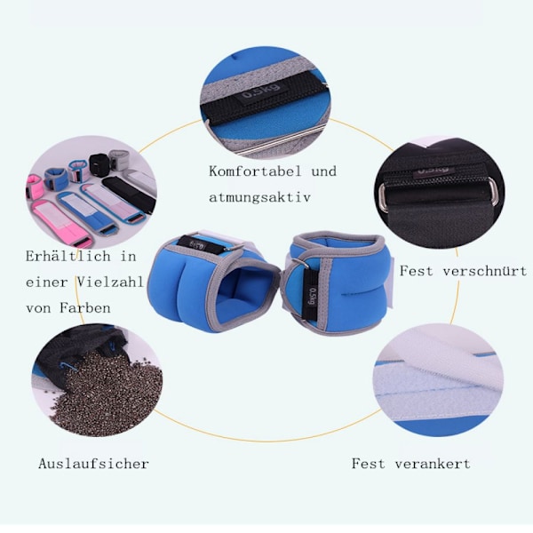 Painomansetit jaloille, säärille ja käsivarsille 2 x 0,5 kg paino käsi- ja jalkapainot setti fitness jalkapainot ranne- ja jalkapainot käsipainot