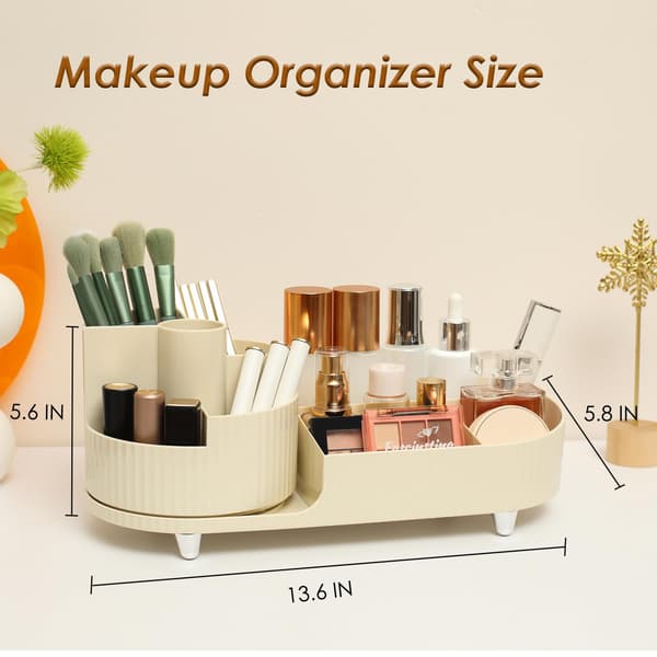 Bordplade Makeup Organizer, Roterende Makeup Organizer til Toilettet, Stor Kapacitet, Kosmetisk Displayboks med Makeupbørsteholder White