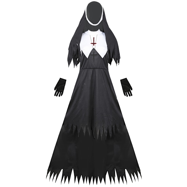 Zombie Nonne Sort Halloween Kostume - Spooky Cosplay og Vampyr Demon Outfit til Kvinder balck XXXL