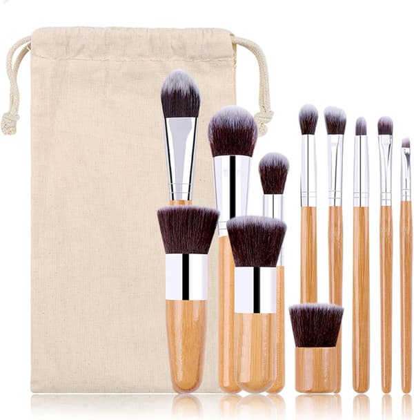 Sæt med økologiske Kabuki-inspirerede bambus makeupbørster til professionel makeup - sæt (makeupbørstesæt)