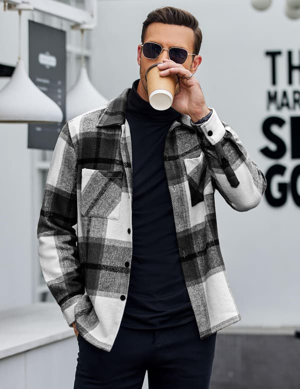 Flannelskjorter til mænd, afslappet ternet button-down skjortejakke Gray-green 4XL