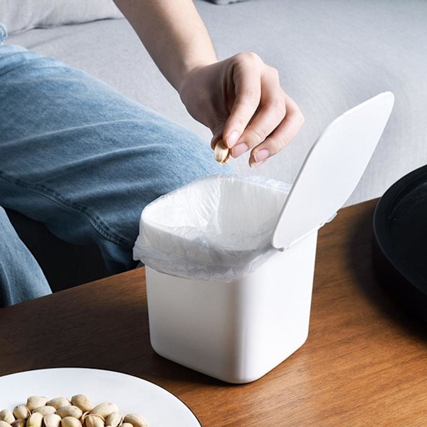 Mini Skrivbords Papperskorg med Lock, Liten Plast Avfallskorg för Badrum