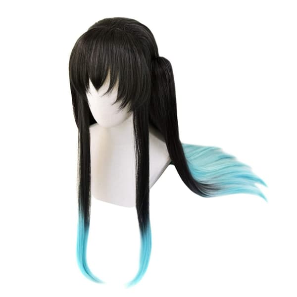 Unisex japansk anime cosplay paryk lang gradient sort blåt hår med haleklemmer (sort)