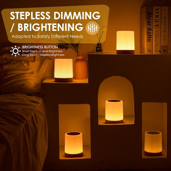 Sengelampe, RGB Farver & 4 Tilstande LED Berøringslampe, Bærbar Trådløs Dæmpbar Lampe med Timerfunktion
