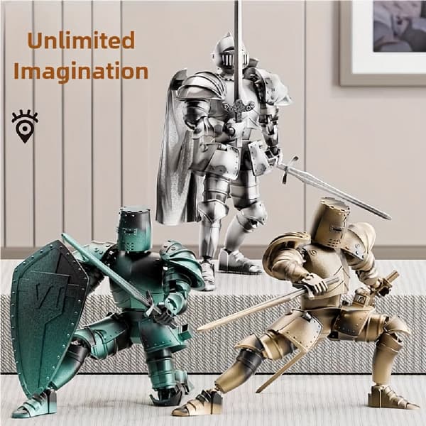 Middelalderlig ridder actionfigur med flere led, bevægelig rustningsmodel (samling påkrævet) Silvery