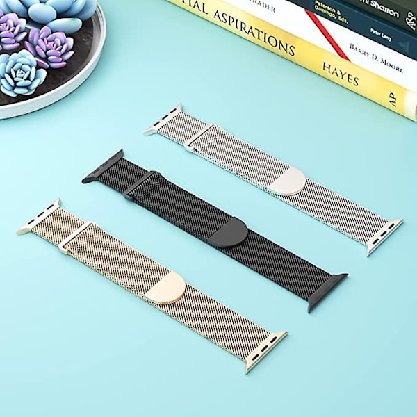 3-pakks Mesh Metal Bands Kompatibel med Apple Watch Bands 38mm 40mm 41mm 42mm 44mm 45mm 49mm, Rustfritt Stål Magnetisk Sløyfe AA006 AA006 42mm 44mm 45mm