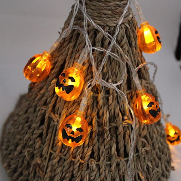 Halloween-lyskjede med gresskar og heksehatt, LED 16.4FT 8 moduser Timer 3D Vanntett Oransje Jack-O-Lantern Batteridrevet Acrylic Pumpkin 3m 20 lights USB model