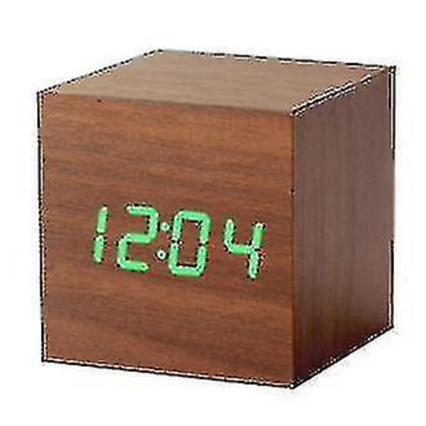 Gingko Cube LED Klickklocka Väckarklocka med Ljudaktivering (Tid, Datum och Temperatur) Flera Färger Brown green