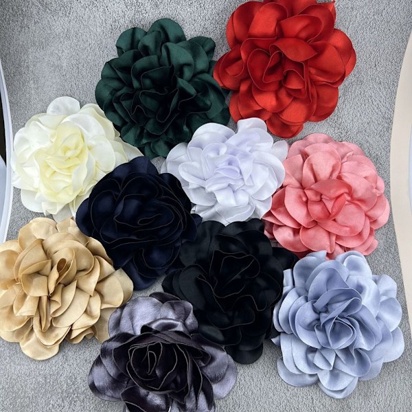 Stor Blomst Brosche Mode Fransk Badge Satin Dekorativ Nål Green