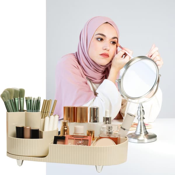 Bordplade Makeup Organizer, Roterende Makeup Organizer til Toilettet, Stor Kapacitet, Kosmetisk Displayboks med Makeupbørsteholder White