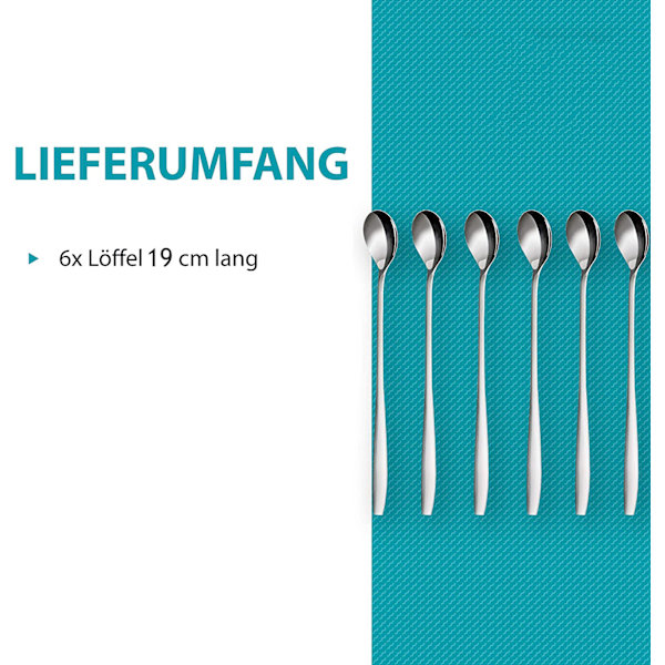 6-delers Latte-skjeer, 19 cm rustfritt stål langt håndtak blanding