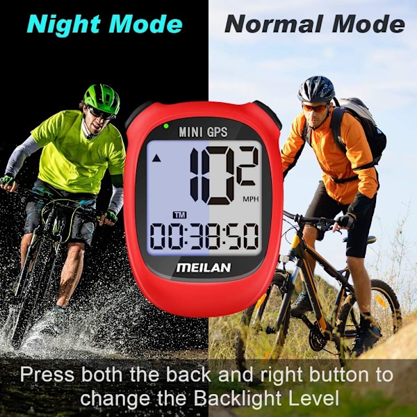 M3 Mini GPS Cykelcomputer, Trådløs Cykelkilometertæller og Speedometer IPX5 Vandtæt Cykelcomputer med LCD Display Rød