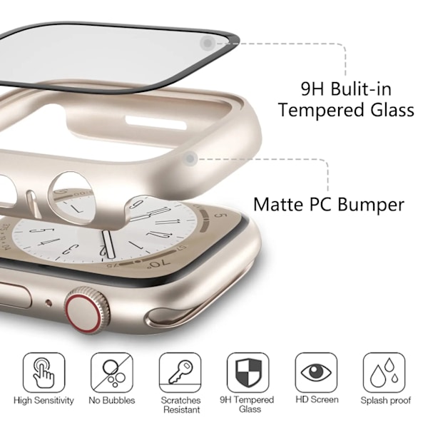 Glas+ Skydd för Apple Watch-fodral 9 8 7 6 SE 5 iWatch Tillbehör Skärmskydd Apple Watch Serie 45mm 41mm 44mm 40mm 42mm 38mm svart svart svart black 45mm series 7 8 9