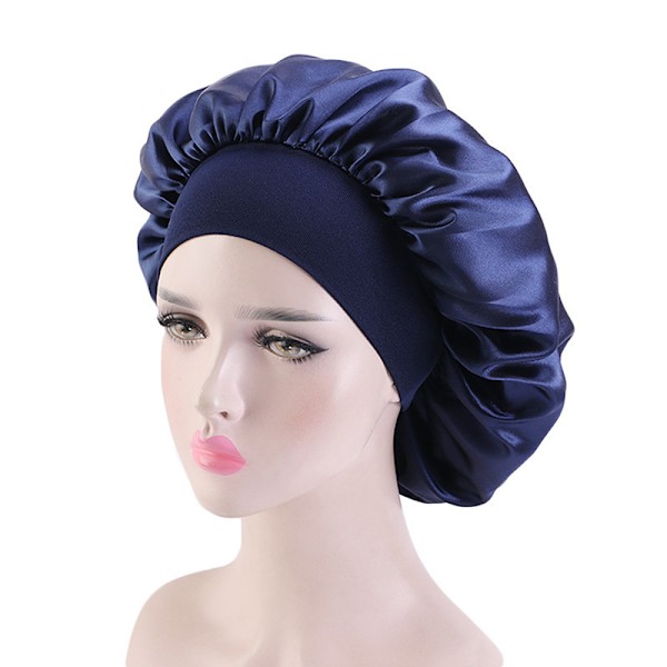 Satin Silke Bonnet i Stor Størrelse for Søvn - Hodedeksel Y Navy