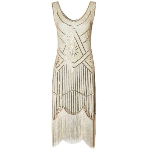 1920 vintage pailletbesat balkjole med besatte kvaster Z Beige 2XL Beige