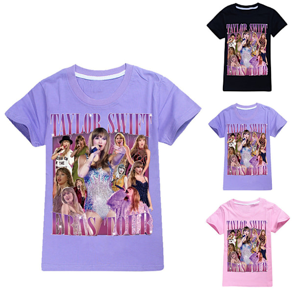 Barn Taylor Swift T-shirt Tryckt Kortärmad T-shirt Toppar Swiftie Fans Konsertgåvor Lila Lila sjx Purple 140cm