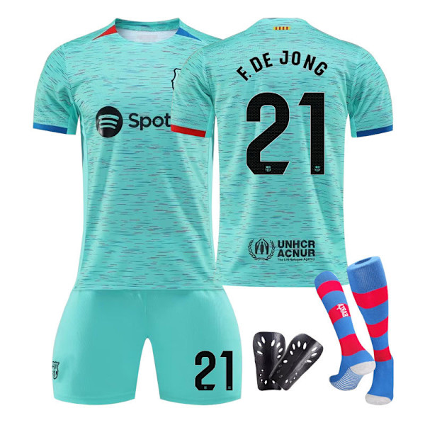 23/24 FC Barcelona Andra Bortaställ Barn Fotbollströja Set med Strumpor och Skydd 21 F.DE JONG 21 F.DE JONG barnstorlekar20