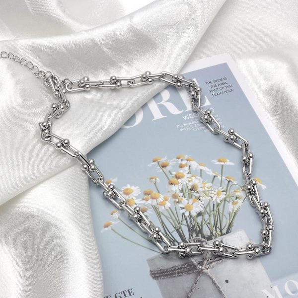 U-formet lenkekjede choker halskjede titan dristig chunky halskjede for kvinner Silver