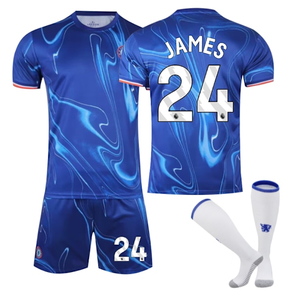 Chelsea Hemmatröja Barn 2024-2025 James Nr 24 - Strumpor 18 Nr 24 - Strumpor No. 24 - Socks 18