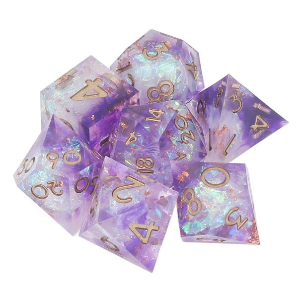 7-delad tärningssats i harts, polyhedral spel, DND-tärningar, tydliga siffror, stabilt spel, välbekanta RPG-tärningar
