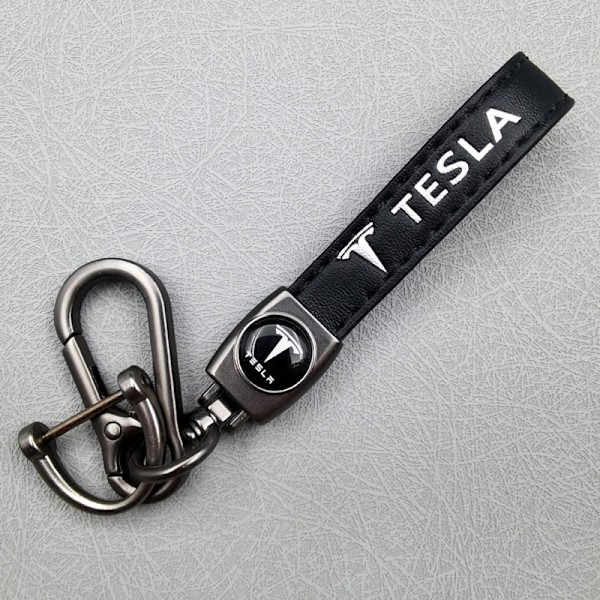 Personlig bilnøkkelring i metall med logo - Lær nøkkelring med forretningslogo for menn Tes Tesla Gunmetal Hardware