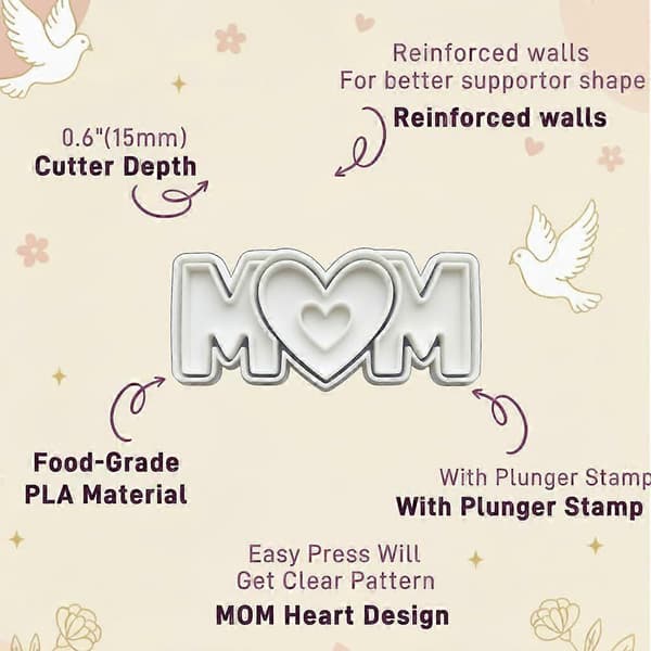 Morsdag kakeformer, 3D pregede plaststempler for DIY-baking, blandede design D