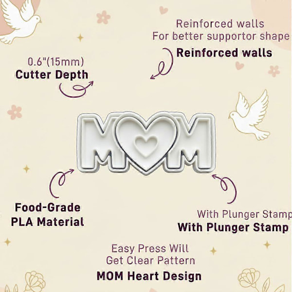 Morsdag kakeformer, 3D pregede plaststempler for DIY-baking, blandede design E